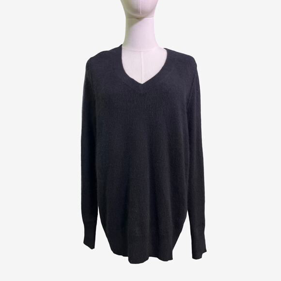 Aqua Cashmere 100 Percent Cashmere V Neck Black Sweater Women’s Size Large L - Picture 1 of 7